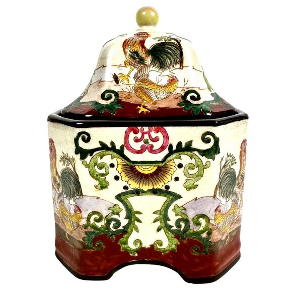 Chinese Antique Style "Hua Rong Tang" Porcelain Red Rooster Ginger Pot with Lid - Picture 1 of 9
